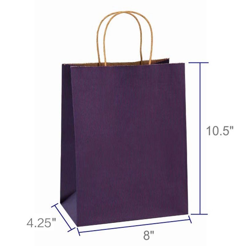 BagDream Gift Bags 8x4.25x10.5 Inches 100Pcs Purple Kraft Paper Bags with Handles Bulk, for Shopping, Retail, Merchandise, Party Favor, Craft, 100% Recyclable Paper Gift Sacks - Image 2